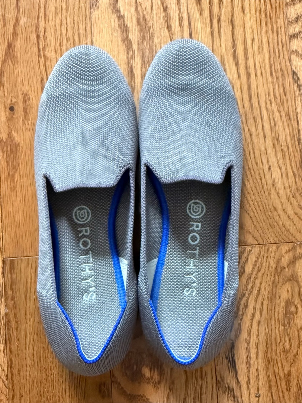 Rothy’s Loafer Flats Grey Knit Cobalt Trim Sz 9